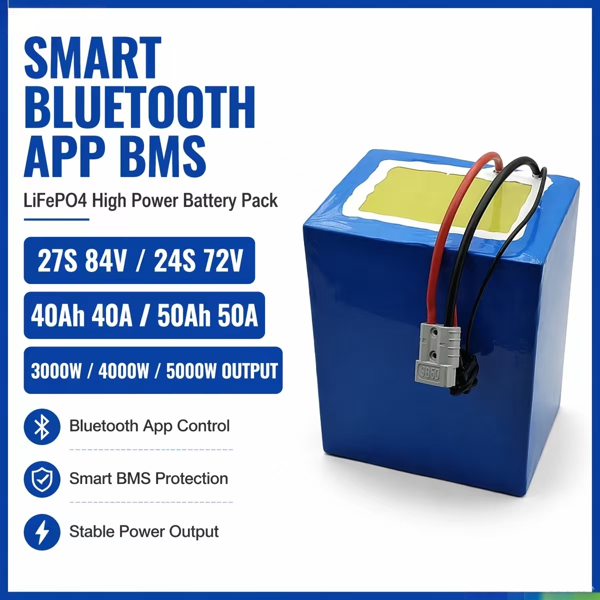 84V 50A Smart Bms Bluetooth - Batteria al litio LiFePo4 27S 84V