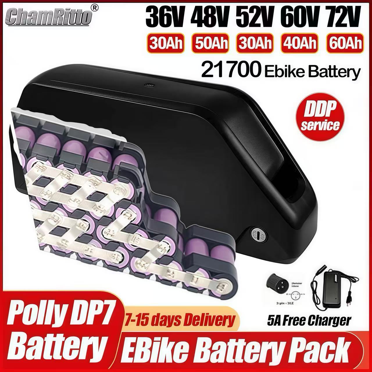 72V 50Ah 21700 Lithium Battery - Batteria Hailong per bici elettrica 36V