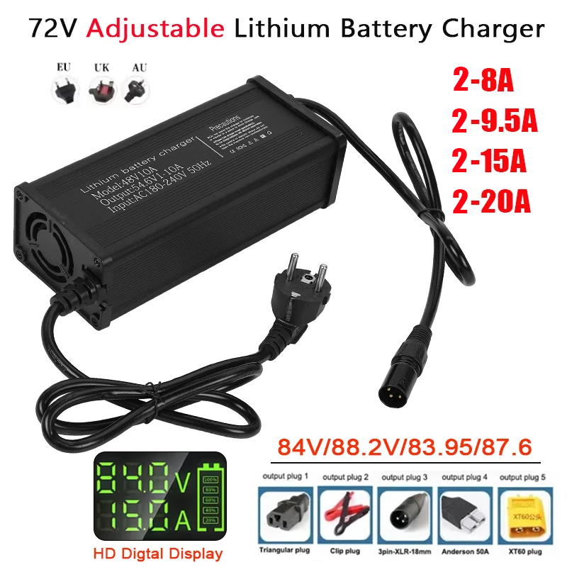 72V 15A Fast Charger - Caricabatterie al Litio a Corrente Regolabile