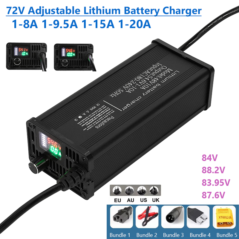 72V 15A Fast Charger - Caricabatteria al litio regolabile 72V 1-8A